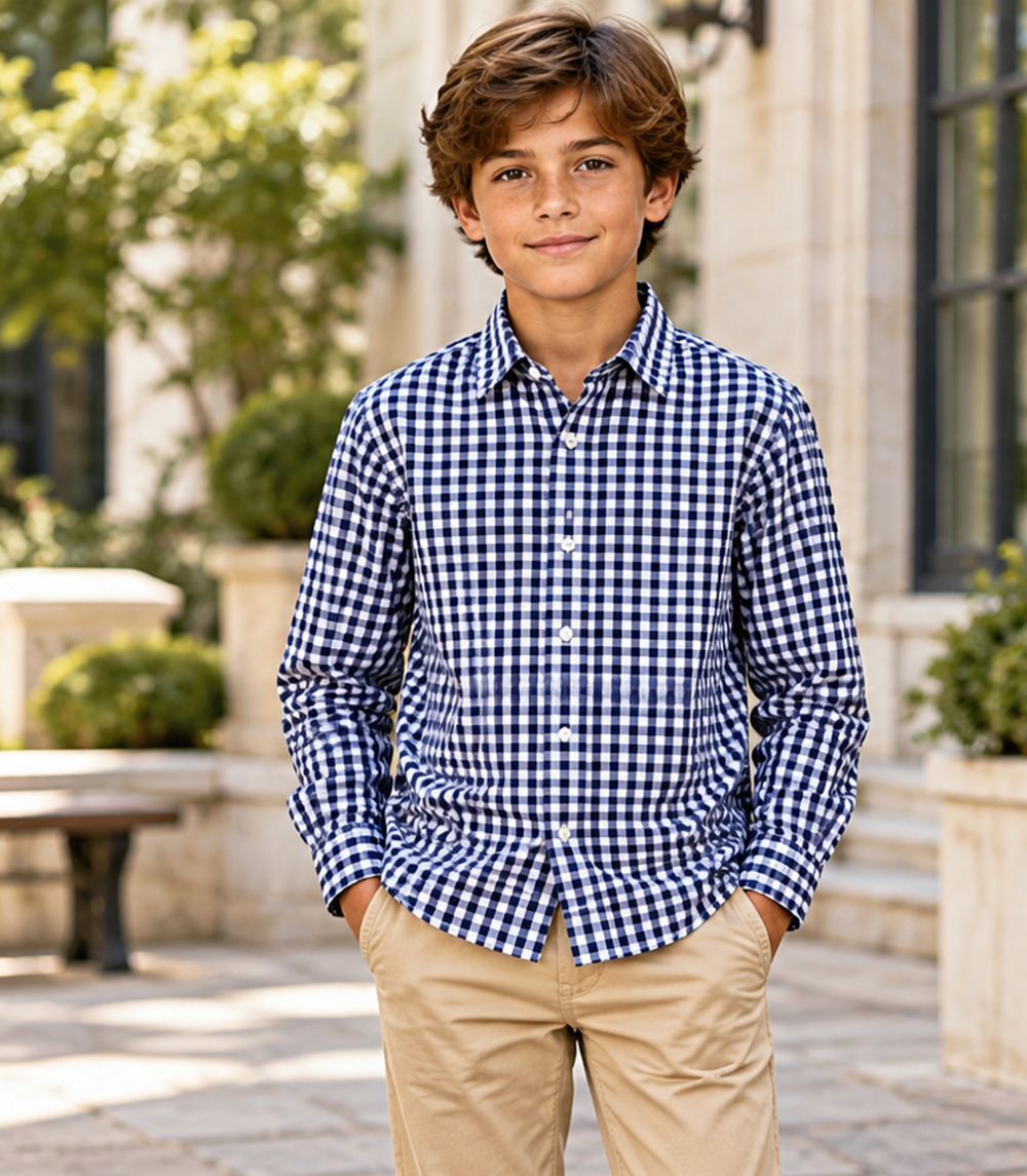 Crewcuts Thompson Boys Gingham Button Down Shirt Size 12 Cotton Stretch Preppy
